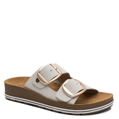 Maciejka Leather Slides Adjustable Buckles Platform Beige P7537-22/00-4