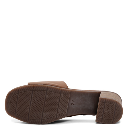 Maciejka Leather Block Heel Slides Brown E7395-29/00-1