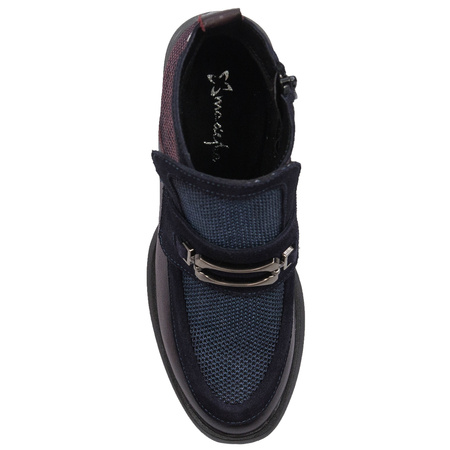 Maciejka Leather Two-Tone Ankle Boots Decorative Strap Block Heel Burgundy-Navy A6747-23/00-8