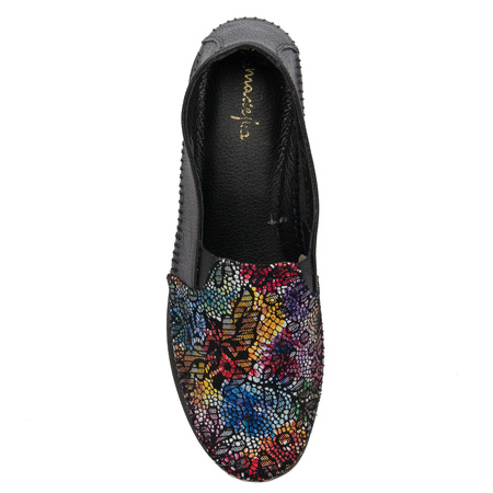 Maciejka Black+Flowers leather Flat Shoes 5814A-20/00-1