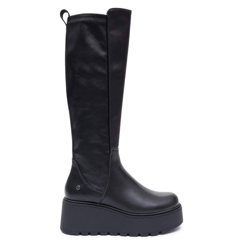 Maciejka Leather Wedge Sock Knee-High Boots Black A7887-01/00-7
