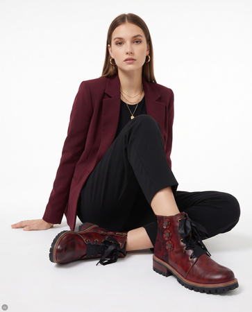 Maciejka Women's Insulated Leather Ankle Boots Floral Burgundy K7687-08/00-7