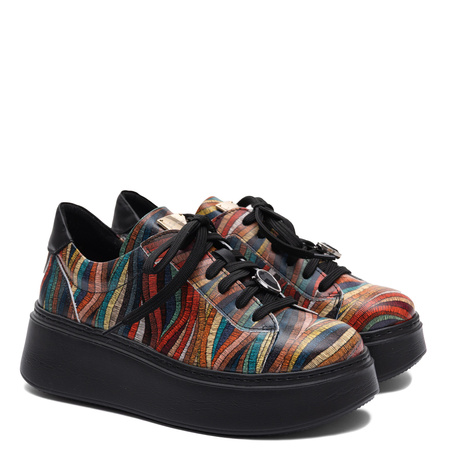 Maciejka Skórzane Sneakersy na Platformie Wielokolorowe 6191W-12/00-8