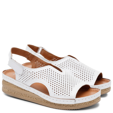 Maciejka Leather Openwork Women's Wedge Sandals White L4494-11/00-1
