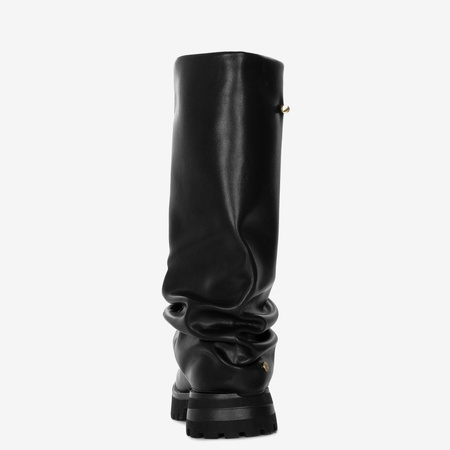 Maciejka Slouchy Leather Boots Flat Heel Black K7208-01/00-8