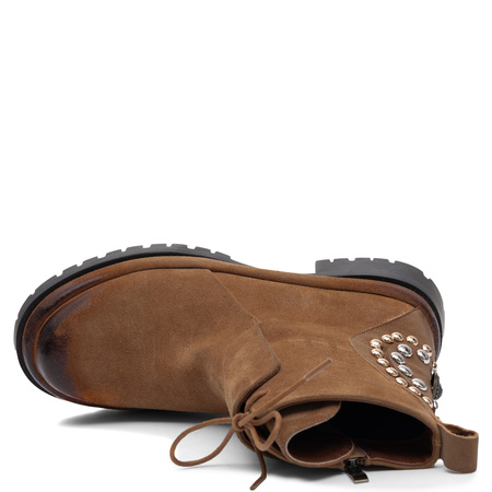 Maciejka Suede Lace-Up Studded Ankle Boots Vintage Cognac Brown K7747-29/00-7