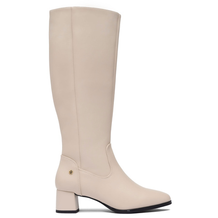Maciejka Women's Leather Block Heel Knee High Boots Beige A7165-04/00-7