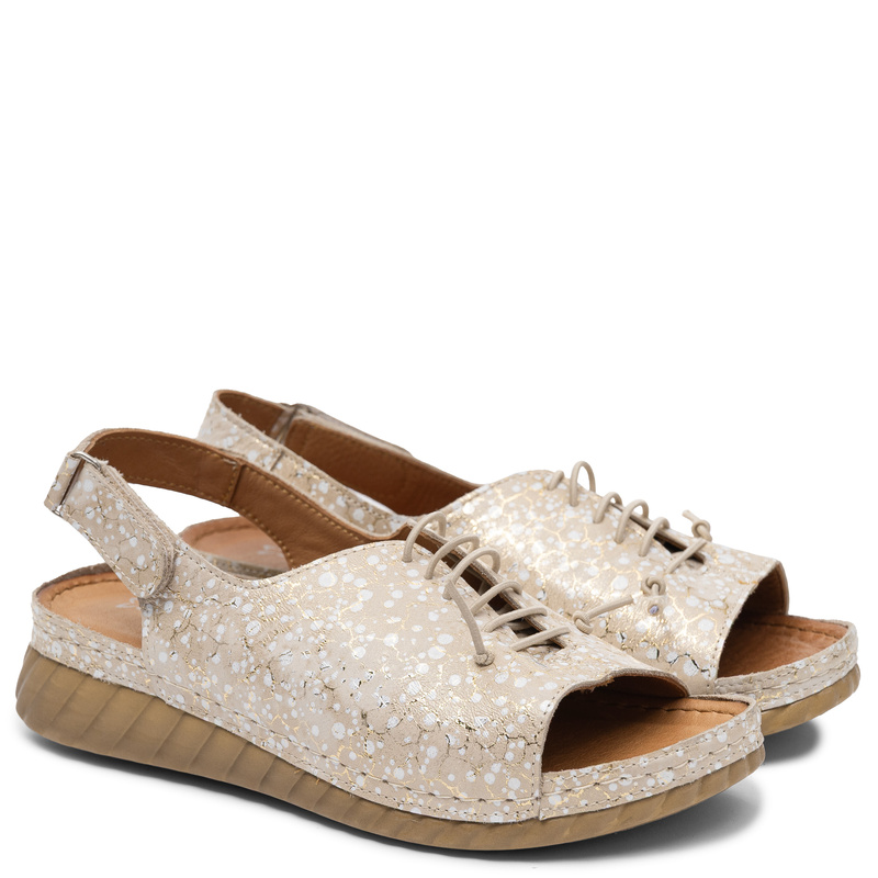 Maciejka Skórzane Komfortowe Sandały Na Koturnie Beżowe L7635-04/00-1  HTML
