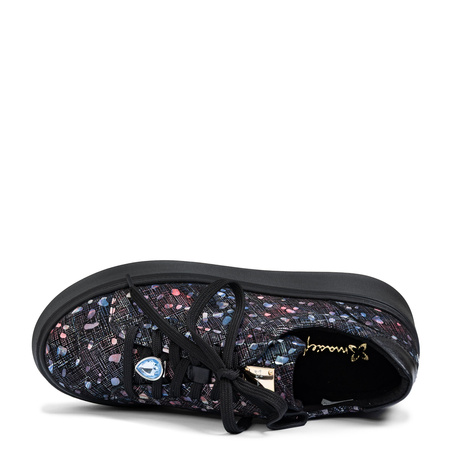 Maciejka Leather Platform Sneakers With Confetti Print, Black 6191W-04/00-8