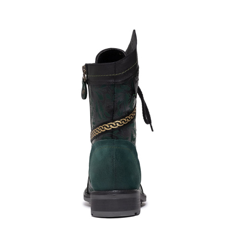 Maciejka Leather Lace-Up Boots Gold Chain Green 07097-09/00-8