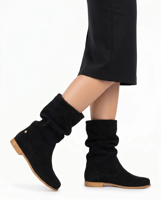 Maciejka Velour Leather Knee-High Boots Black 05057-01/00-6
