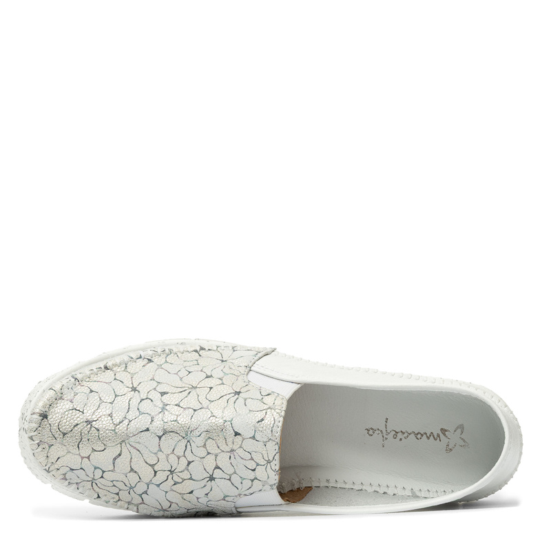 Maciejka Craft Leather Slip-On Loafers Textured Vamp White Silver 03512-70/00-0