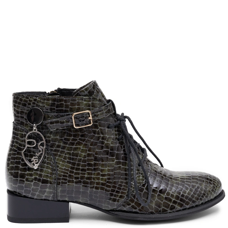 Maciejka Genuine Patent Leather Women's Lace Up Ankle Boots Green 5743A-48/00-7