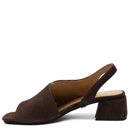 Maciejka Leather Suede Block Heel Sandals Brown 06975-02/00-1