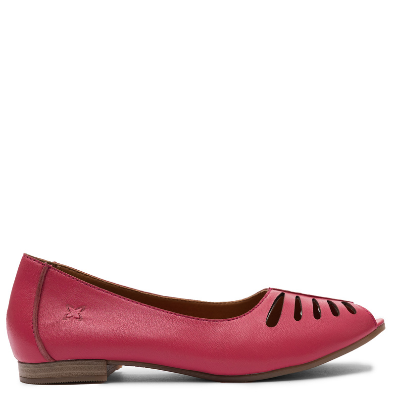 Maciejka Baleriny Skórzane Peep-Toe Ażurowe Różowe P7541-15/00-1