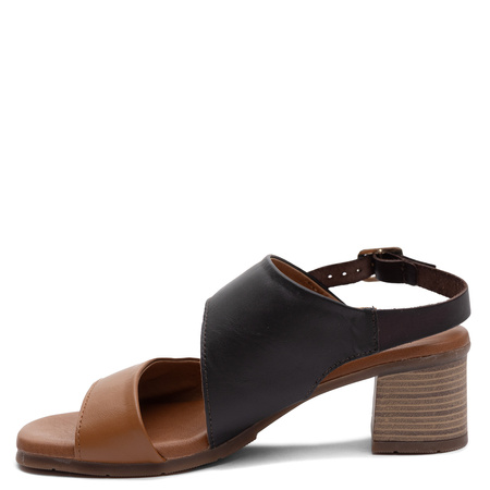 Maciejka Leather Sandals Two-Tone Block Heel Brown E7396-02/00-1