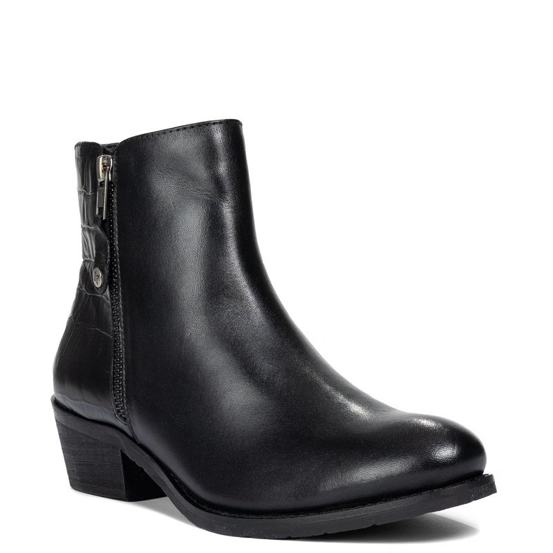 Maciejka Double-Zip Leather Ankle Boots with Croco Texture Black H7170-01/00-7