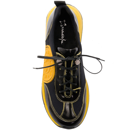 Maciejka Sneakersy Platformowe z Lakierowanymi Detalami Czarno-Żółte 06295-01/00-8