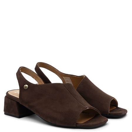 Maciejka Leather Suede Block Heel Sandals Brown 06975-02/00-1