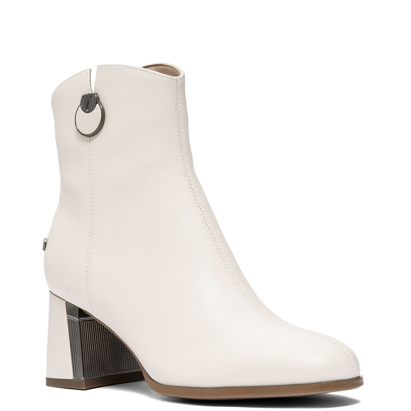 Maciejka Leather Ankle Boots Insulated Block Heel Beige K7203-04/00-8