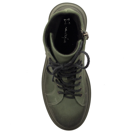 Maciejka Velour Leather Combat Boots on Platform Olive 06309-24/00-8