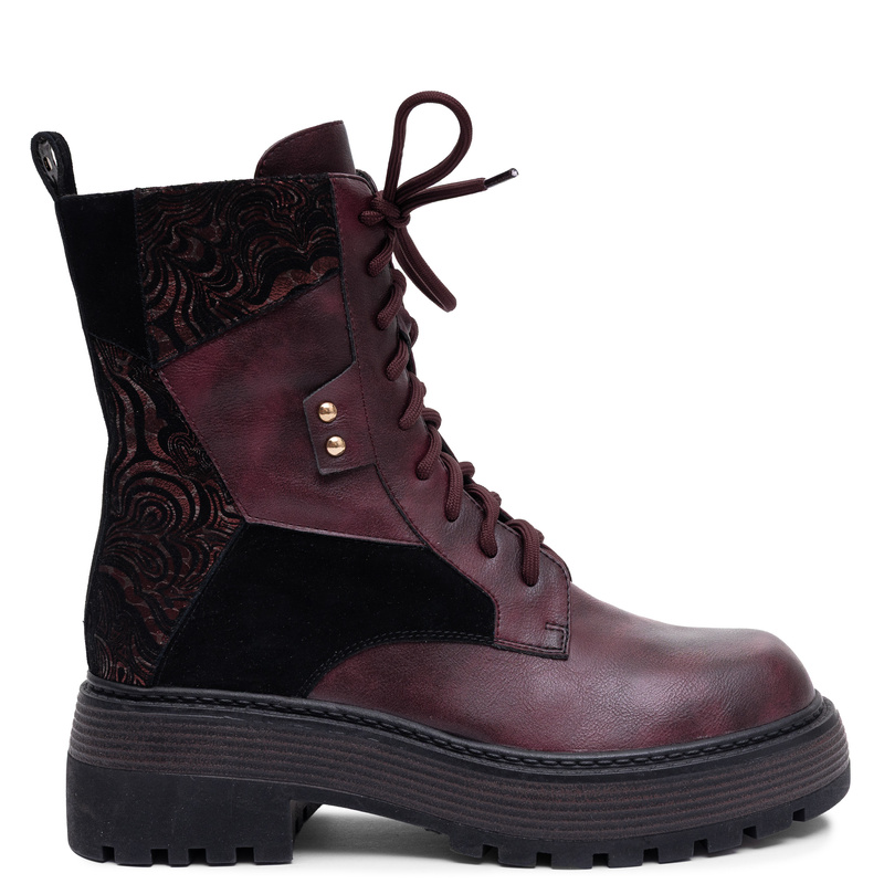 Maciejka Leather Warm Platform Combat Ankle Boots Burgundy K7837-23/00-7