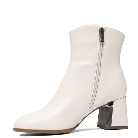 Maciejka Botki Skórzane Na Słupku Ocieplane Beżowe K7203-04/00-8