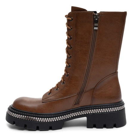 Maciejka Leather Lace-Up Ankle Boots On Platform Brown K7733-29/00-7