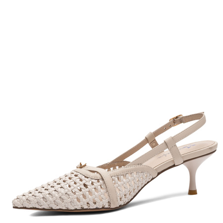 Maciejka Czółenka Slingback Plecione Skórzane Beżowe K7446-22/00-1