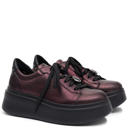 Maciejka Skórzane Sneakersy Damskie Na Platformie Bordowe 6191W-23/00-8