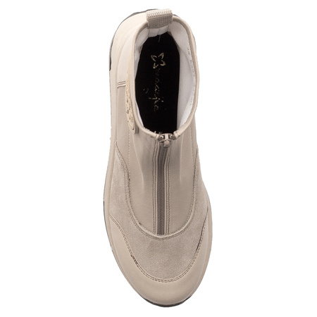 Maciejka Craftsmanship Leather-Textile Ankle Boots Front-Zip Light Beige 06297-22/00-8