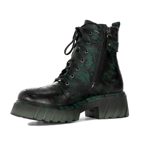 Maciejka Women's Genuine Leather Lace-Up Platform Ankle Boots Green Black 07071-09/00-8