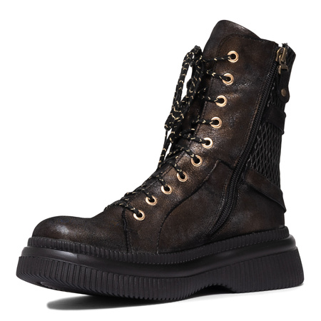 Maciejka Leather Lace-Up Platform Ankle Boots Brown-Black 07105-02-00-8