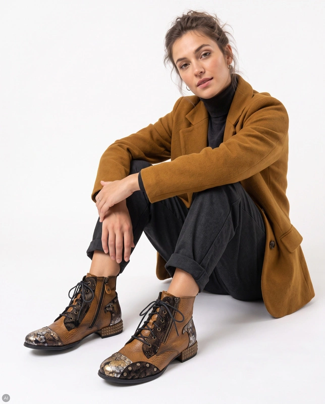 Maciejka Leather Multicolour Ankle Boots with Insulation 07613-07/00-8