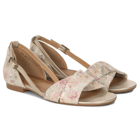 Maciejka Leather Sandals Closed Heel Floral Pattern Gold 04614-22/00-5