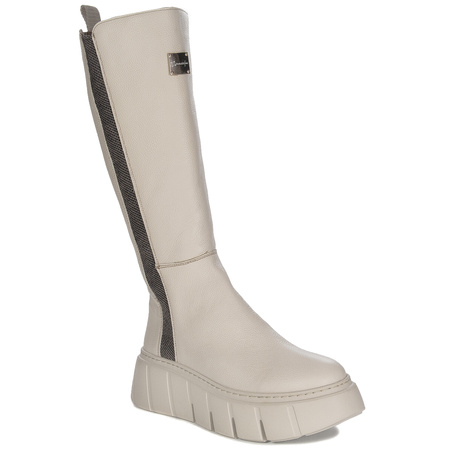 Maciejka Beige Leather Platform Knee-High Boots