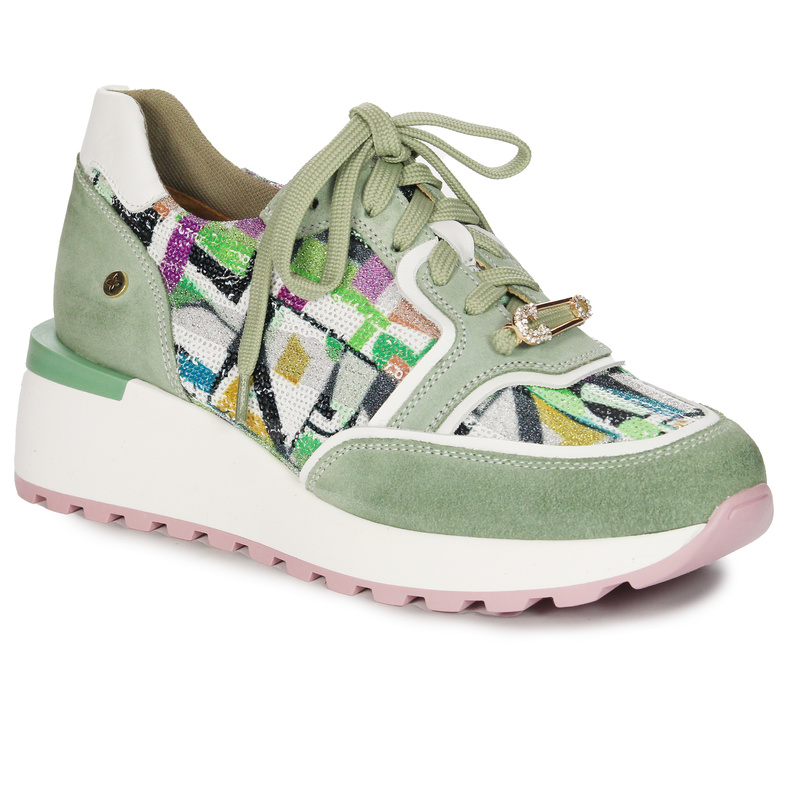 Maciejka Woman's Green Pink Leather Sneakers 06322-09/00-1