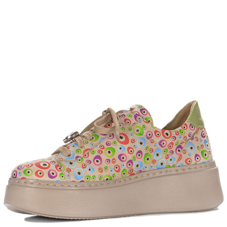 Maciejka Women’s Nubuck Platform Sneakers Lace-Up Beige Multicolor 06191-28/00-7