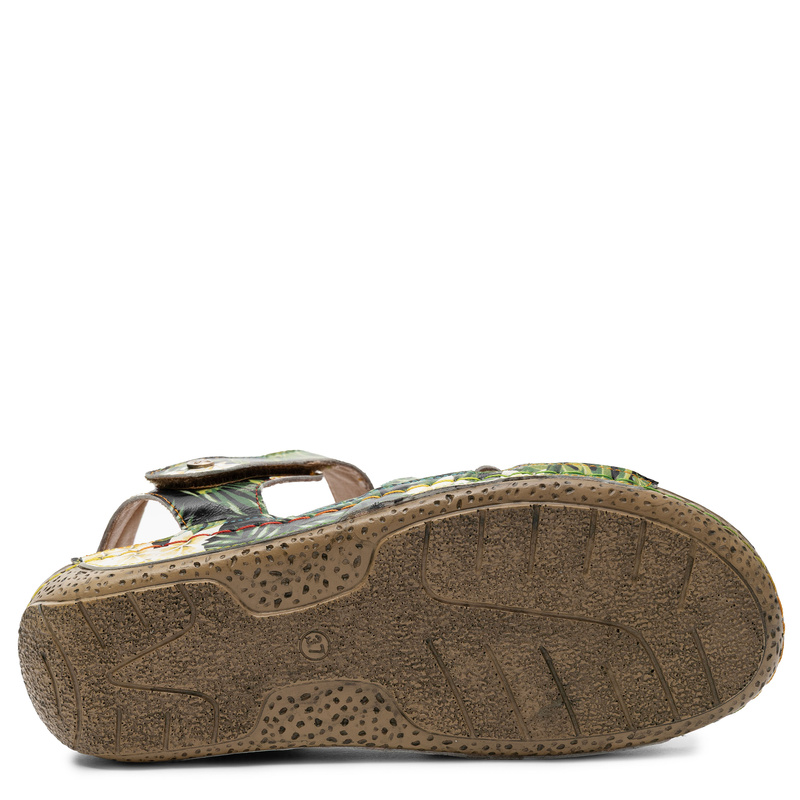 Maciejka Leather Sandals with Velcro Strap and Flower Applique Green-Multicolor K7418-09/00-1