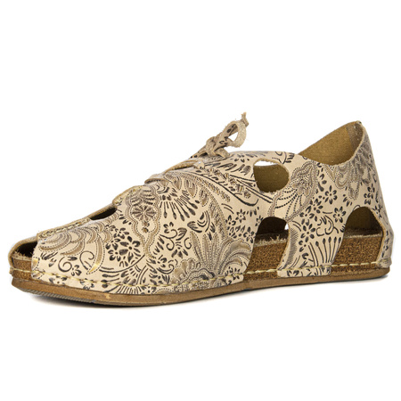 Maciejka Leather Sandals Cut-Out Closed Heel Beige + Gold 06431-02/00-6