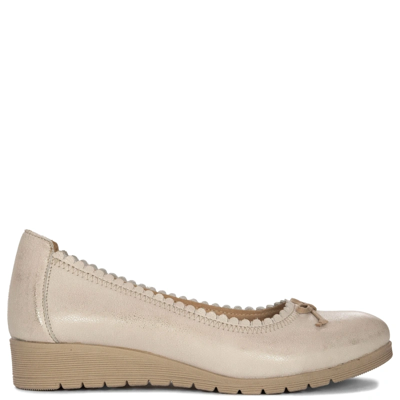 Maciejka Leather Wedge Ballerinas Scalloped Metallic Beige 03469-10-00-5