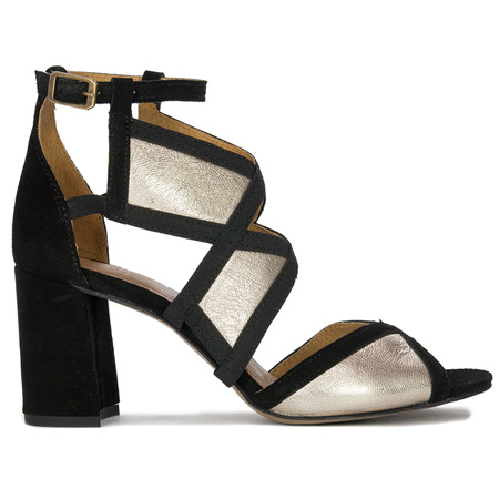 Maciejka Women's sandals in natural leather gold + black