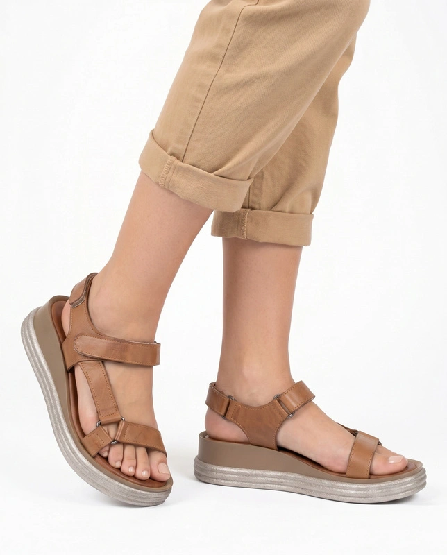 Maciejka Elegant Leather Women's Wedge Sandals Tan L7634-29/00-1