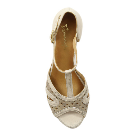 Maciejka Women's Heeled Leather Sandals Beige Gold