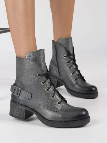 Maciejka Premium Leather Lace-Up Block Heel Boots Graphite 3750S-20/00-3