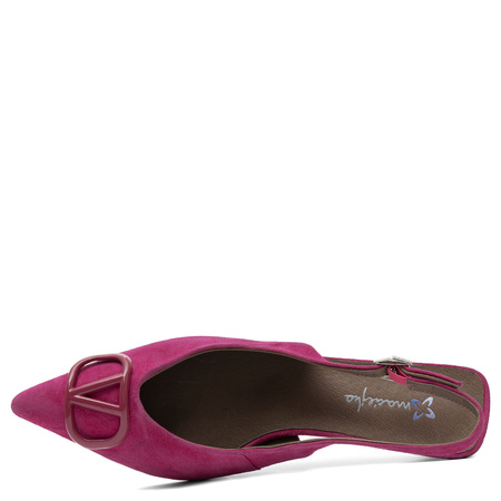 Maciejka Czółenka Slingback Skórzane Zamszowe Szpilka 6 cm Różowe K7447-05/00-1