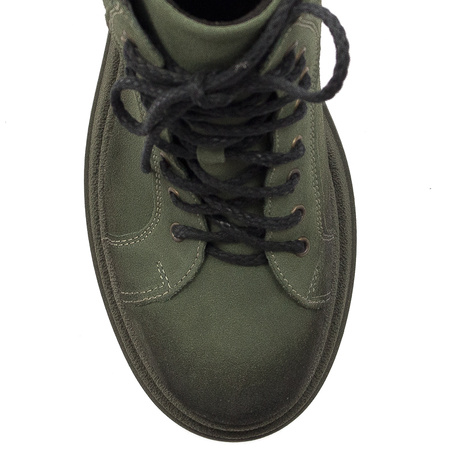Maciejka Velour Leather Combat Boots on Platform Olive 06309-24/00-8
