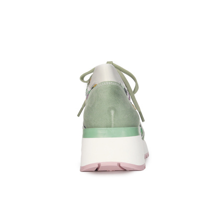 Maciejka Półbuty sneakersy skórzane na platformie zielony+róż