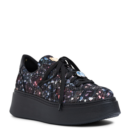 Maciejka Leather Platform Sneakers With Confetti Print, Black 6191W-04/00-8 