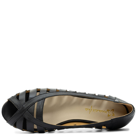 Maciejka Baleriny Skórzane Ażurowe Peep Toe Czarne P7540-01/00-1